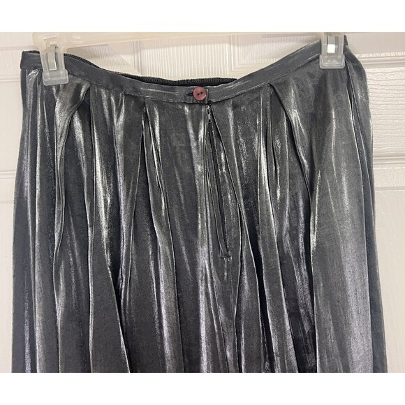 AGB Metallic Silver Accordion Zipper Back Maxi Skirt Womens Size Large See Meas. - Picture 4 of 6